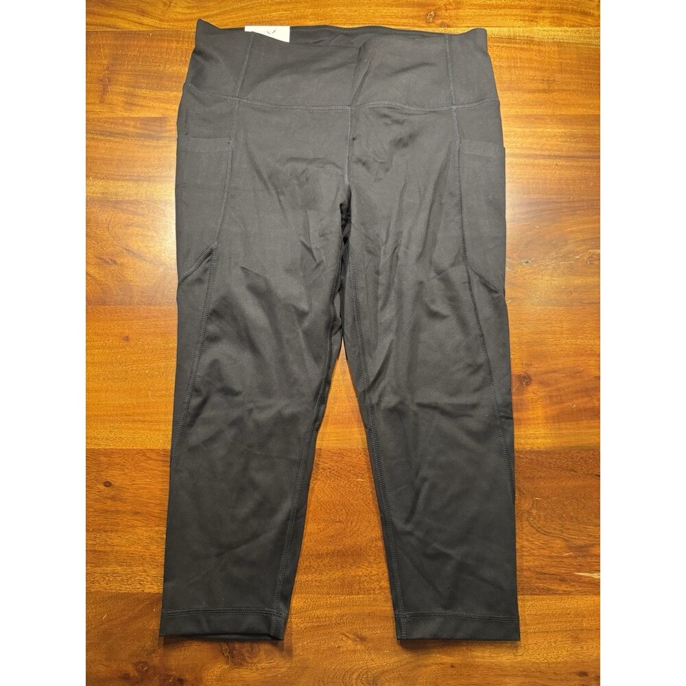 Member's Mark Ladies High-Rise Capri Leggings XXL Black 21" Inseam Pockets - NWT